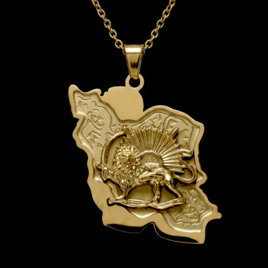 Lion & Sun Iran Map Necklace